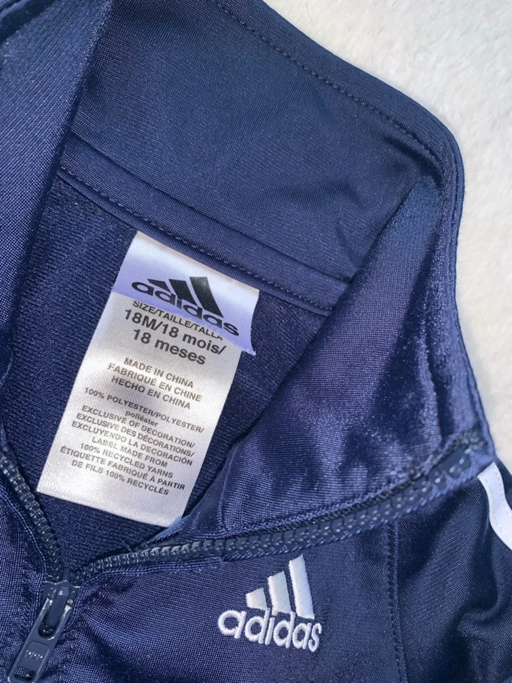 Adidas Navy Blue Jacket 18M Boy Logo on back EUC